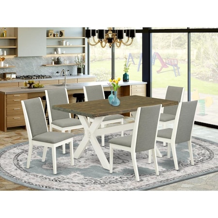 East West Furniture 7 Piece X-Style Gorgeous Dining Set - Linen White X076LA206-7